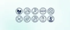 Warning labels and other icons designed for singular product pages of the Wildlab website.