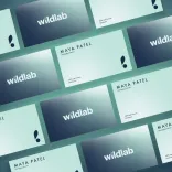 A collage of business cards, front and back, featuring Wildlab branding.